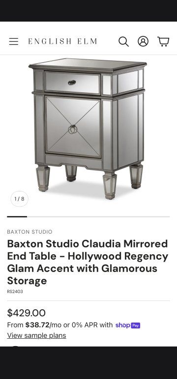 Baxton Studio Claudia Mirrored End Table - Hollywood Regency Glam Accent with Glamorous Storage