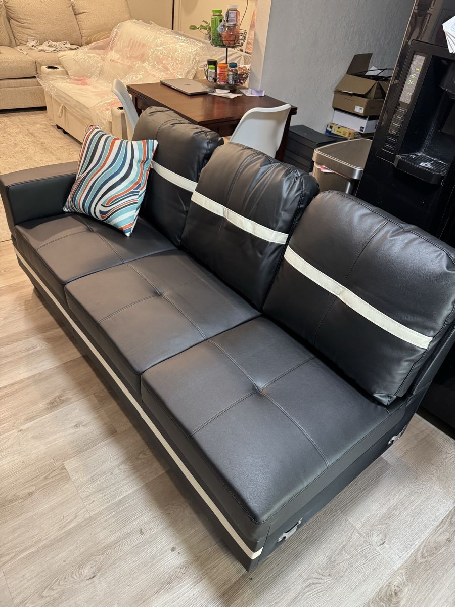 NEW 6’ Black Leather Couch Sectional Piece