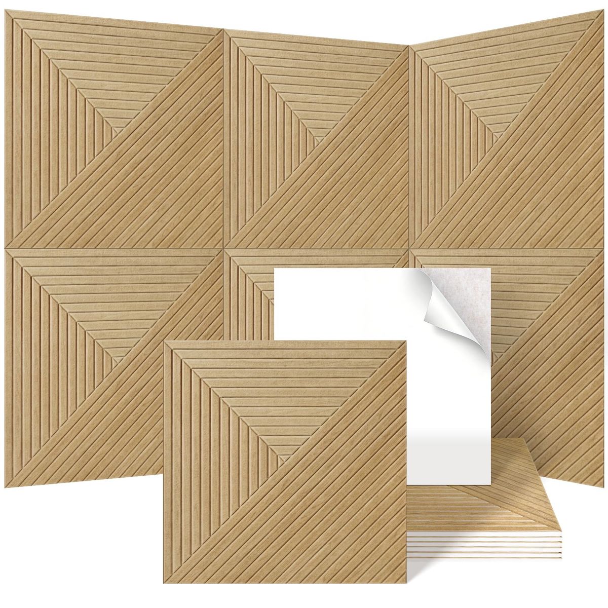 Vriqor Decorative Acoustic Wall Panels 6-Pack Self-Adhesive Brown