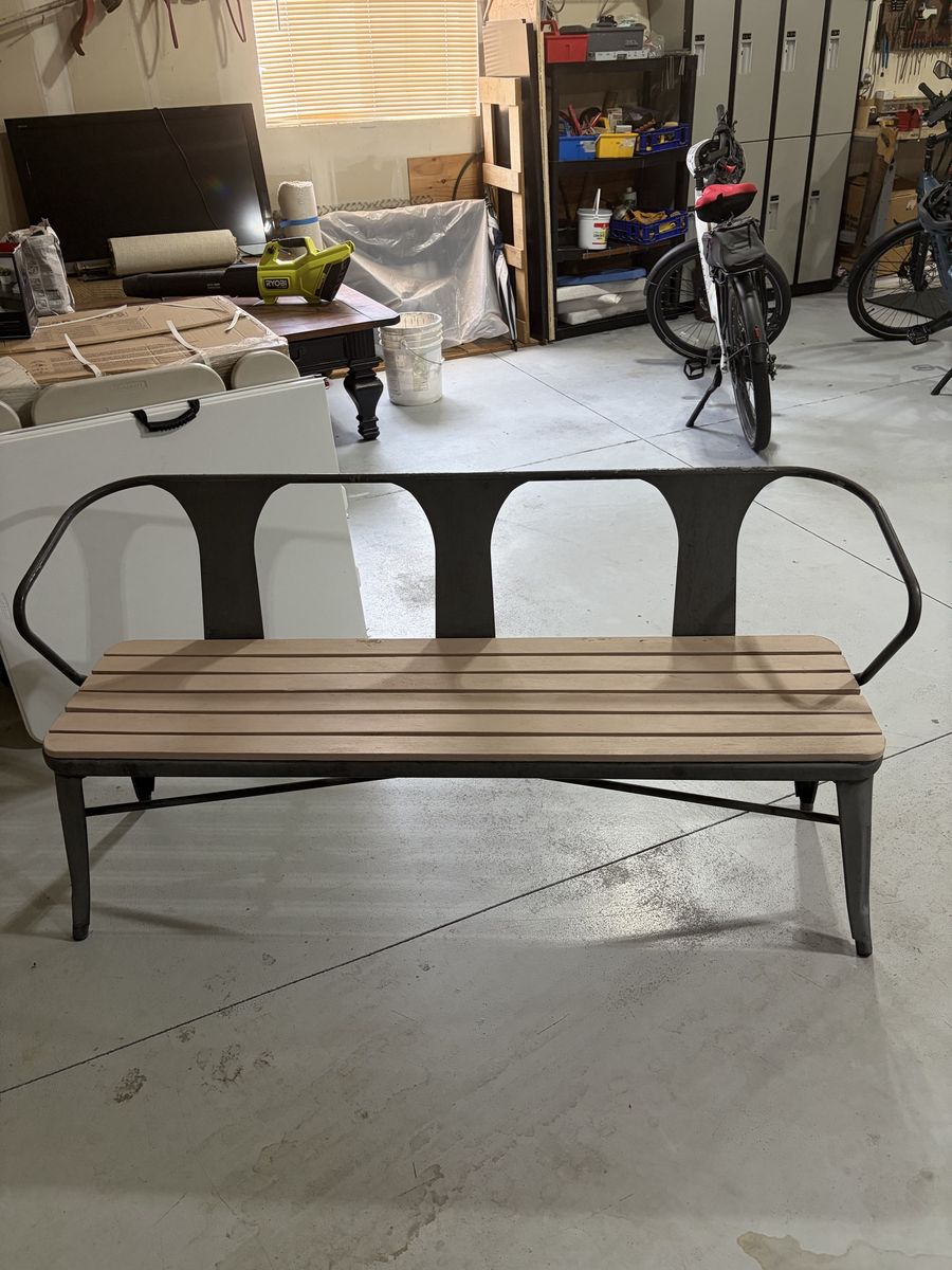 Industrial Style Metal & Wood Bench - Indoor/Outdoor Seating