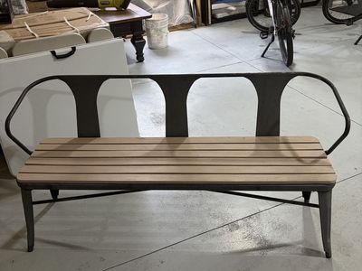 Industrial Style Metal & Wood Bench - Indoor/Outdoor Seating