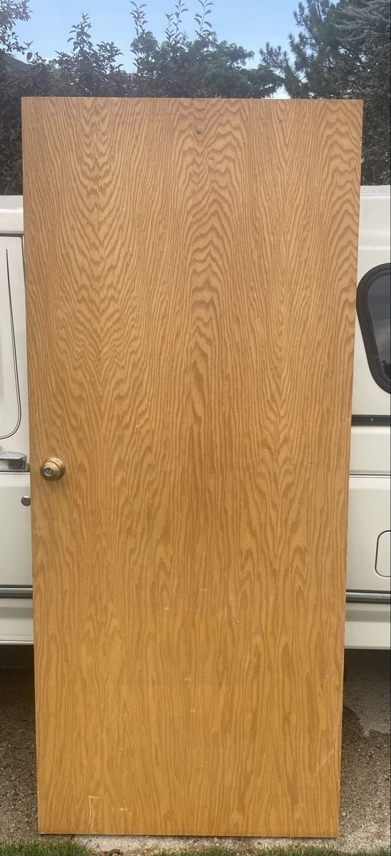Used  Vintage Wooden Interior Door Slab with Doorknob - Wood Grain Finish