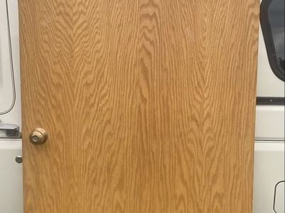 Used Vintage Wooden Interior Door Slab with Doorknob - Wood Grain Finish