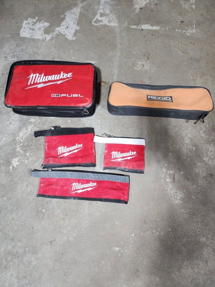 Lot of Milwaukee and Ridgid Tool Bags and Zipper Pouches