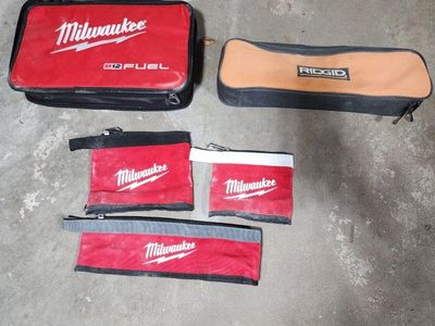 Lot of Milwaukee and Ridgid Tool Bags and Zipper Pouches