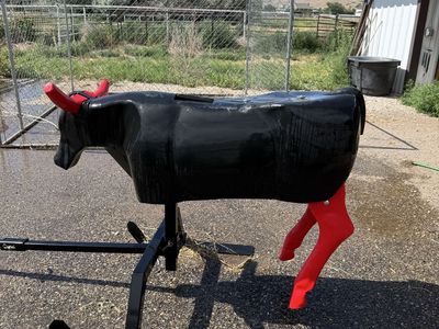Stretch Roping Dummy - Black & Red Training Steer for Rodeo Practice