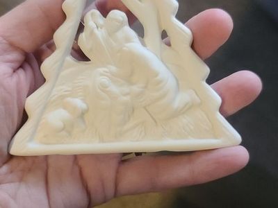 White Bisque Christmas Tree Shaped with Holy Family Nativity