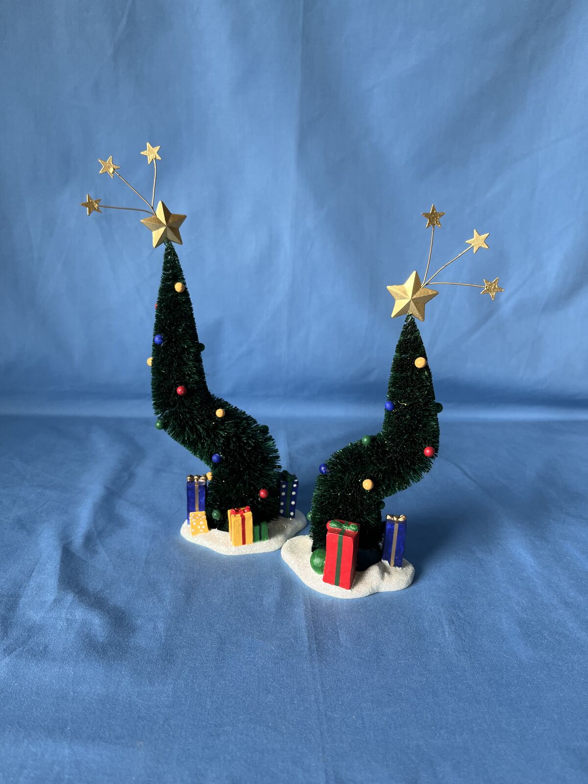 Department 56 Christmas Village Green Glitter Sisal Trees (set of 2) Retired