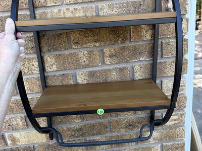 Metal and Wood Wall Shelf with Towel Bar