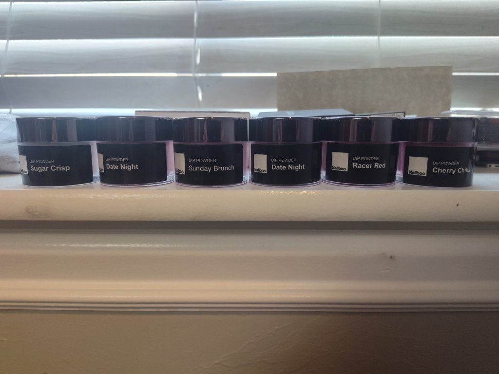 Nailboo Dip Powder Jars Lot of 6 Assorted Colors (Cherry Chills, Date Night, Racer Red, Sugar Crisp, Sunday Brunch)
