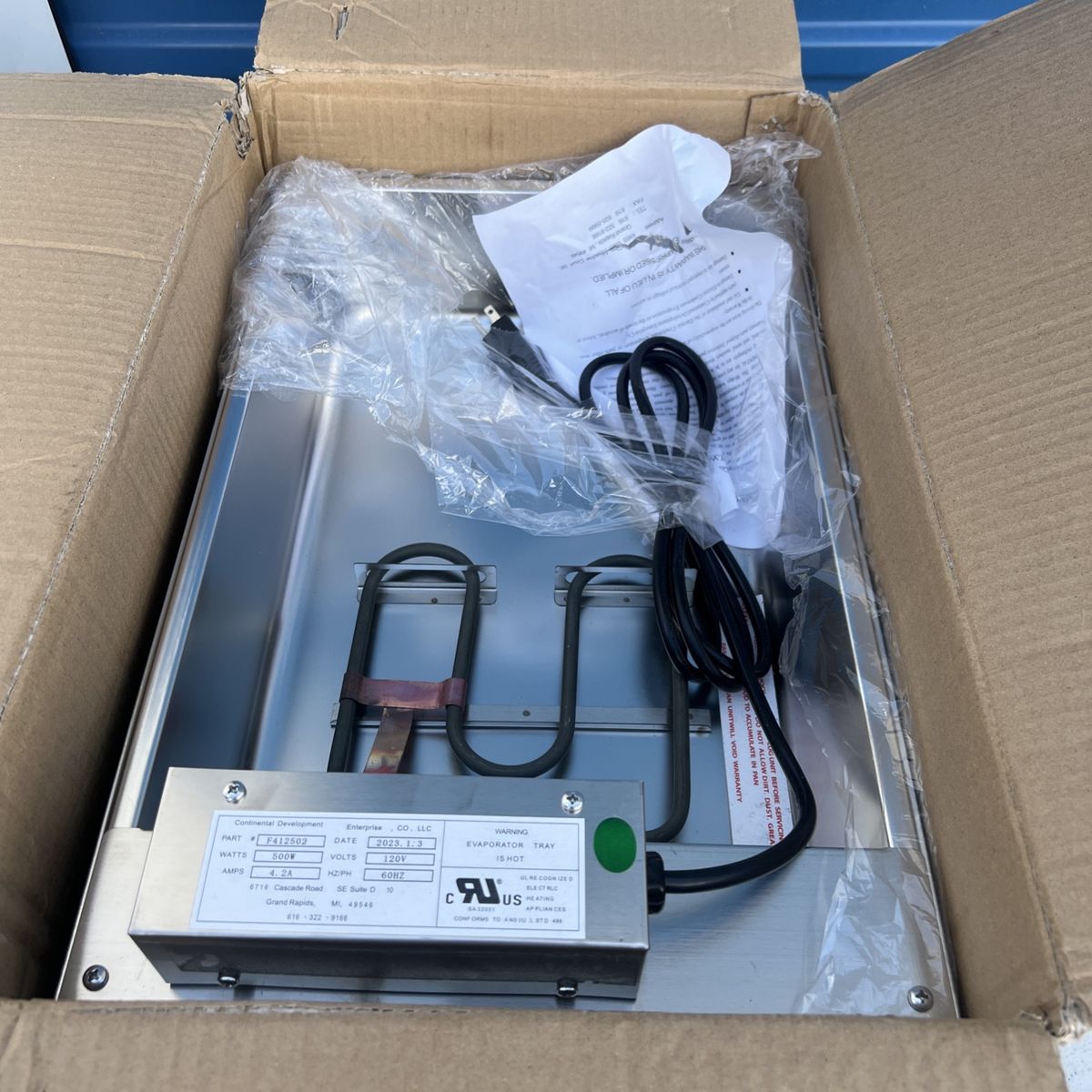 Continental Development F412502 500W 120V Electric Evaporator Tray New