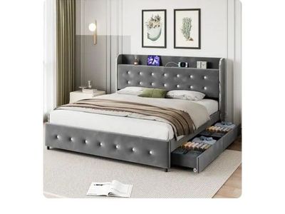 Bed Frame With Headboard And Storage-Full