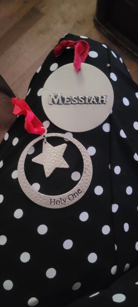 Messiah & Holy One Christmas Ornament Set - Metal with Red Ribbons