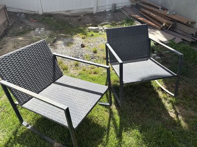Set of 2 Black Wicker Metal Frame Patio Rocking Chairs