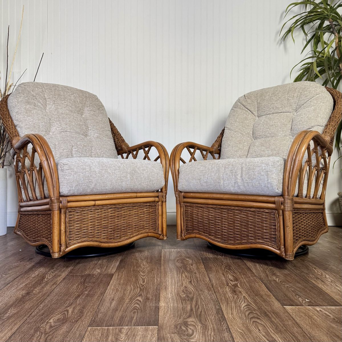 Bentwood Rattan Swivel Rocker Chairs