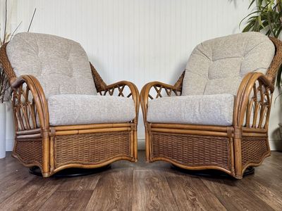 Bentwood Rattan Swivel Rocker Chairs