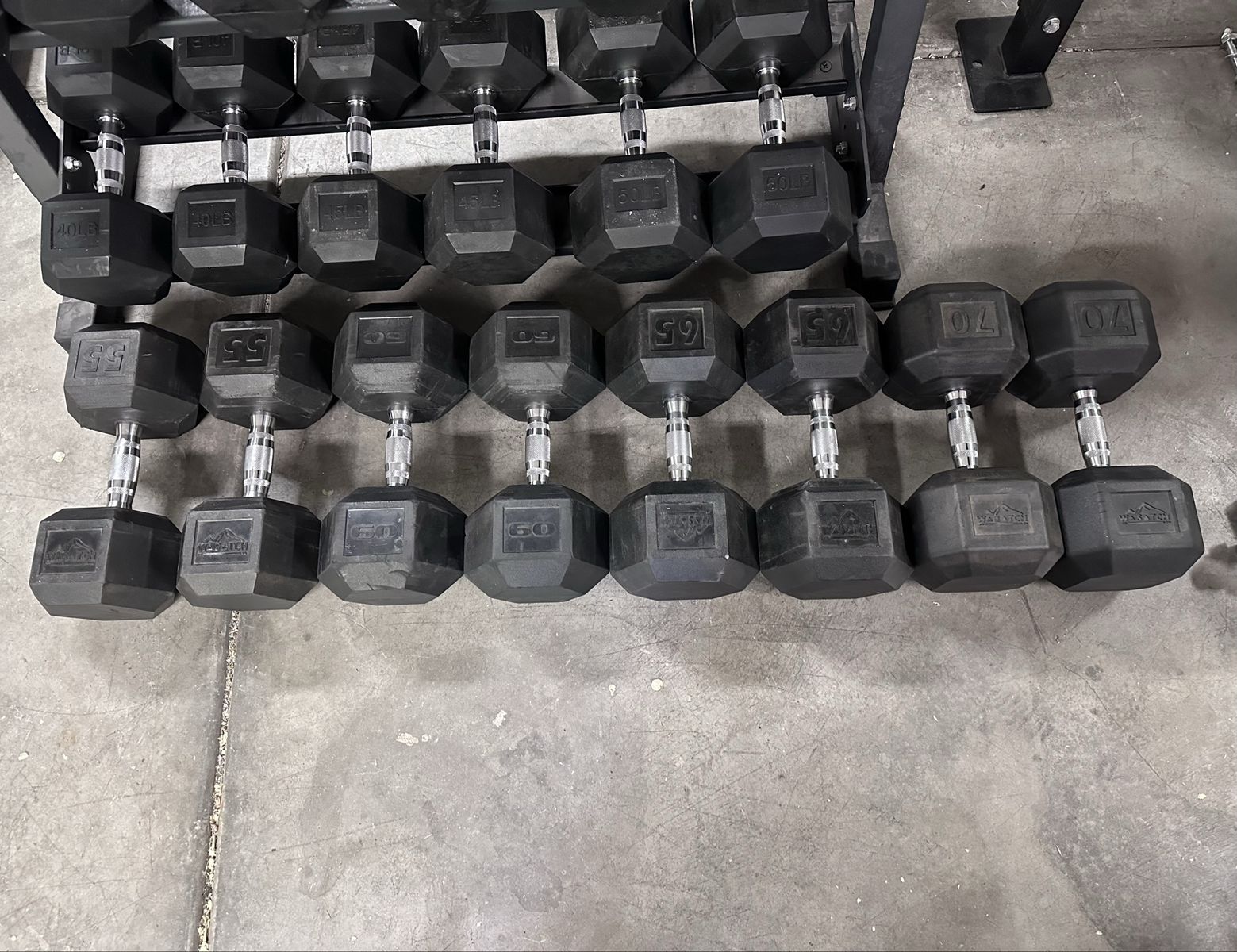 Rubber Hex Dumbbell Pairs 55-70LB