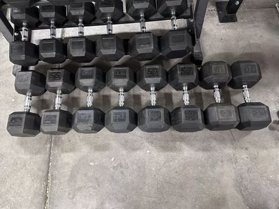 Rubber Hex Dumbbell Pairs 55-70LB