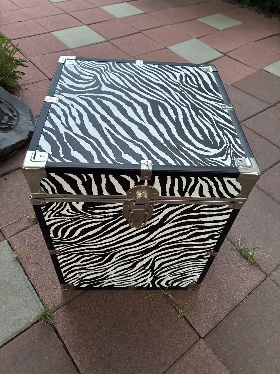 Zebra Print Storage Trunk Chest with Metal Hardware