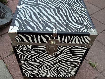Zebra Print Storage Trunk Chest with Metal Hardware
