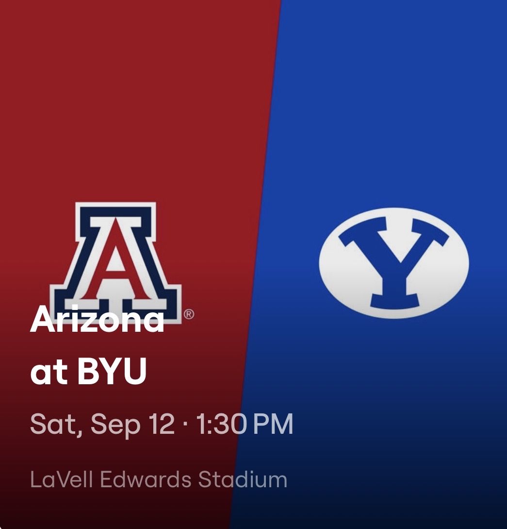Arizona at BYU Football Game Tickets - Section 128, Row 20, Seats 29-31. Padded seat backs included! $175 per ticket