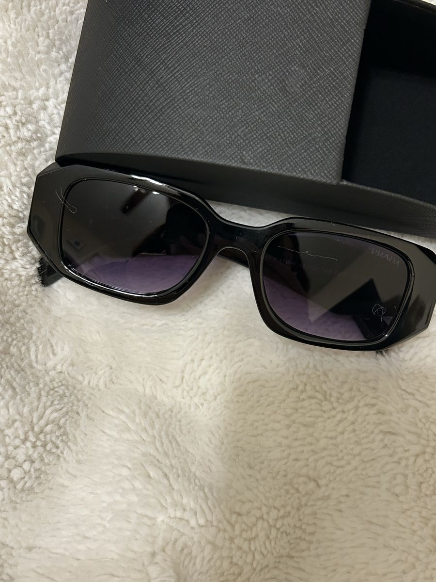 Prada Black Rectangular Frame Sunglasses with Dark Lenses and Case - Authentic