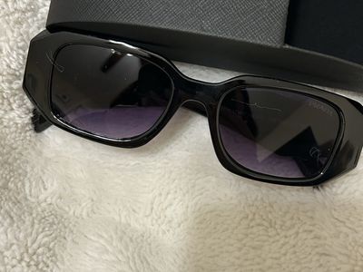 Prada Black Rectangular Frame Sunglasses with Dark Lenses and Case - Authentic