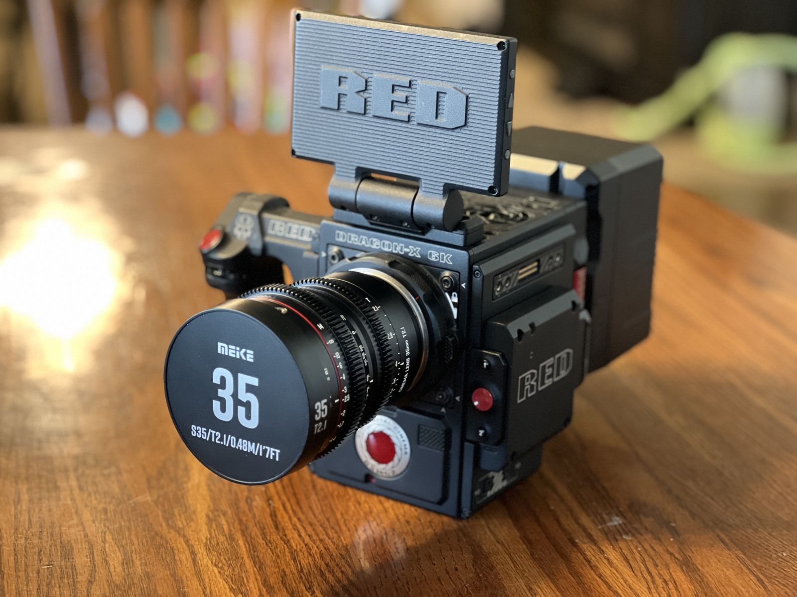 RED Dragon-X 6K Cinema Camera with Meike 35mm T2.1 Lens and Monitor