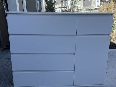 Modern White Dresser - 4 Drawers & Cabinet Storage