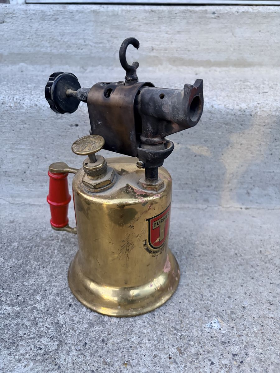 Vintage Turner Brass Works Blow Torch - Solid Brass Tank with Red Handle