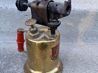 Vintage Turner Brass Works Blow Torch - Solid Brass Tank with Red Handle