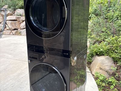 LG WashTower WKEX200HBA Stacked Washer & Electric Dryer Combo, Black Steel, ThinQ