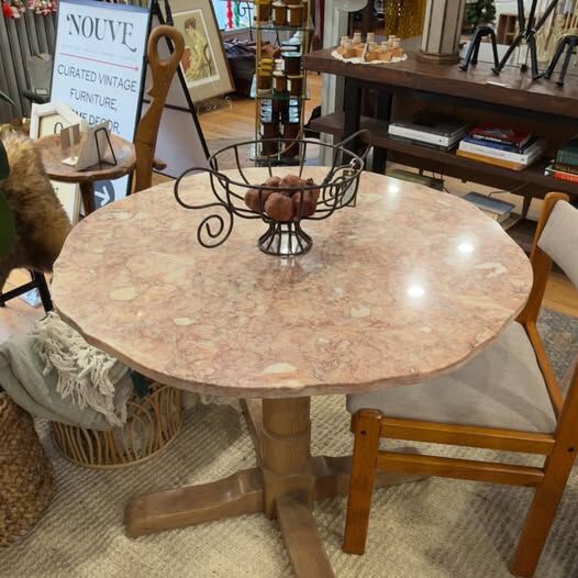 Vintage Pink Portuguese Marble Podium Bistro Dining Table