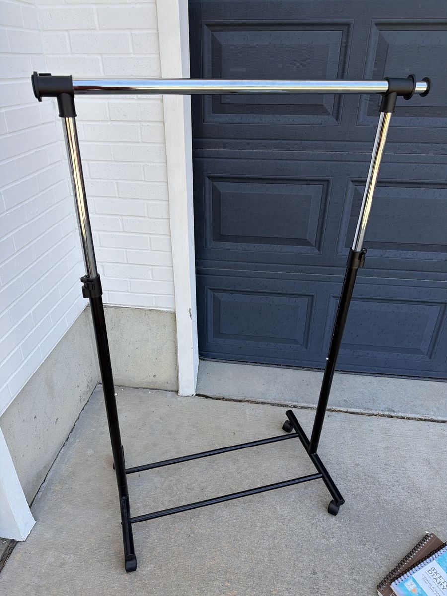 Adjustable Rolling Garment Rack with Wheels - Black and Chrome