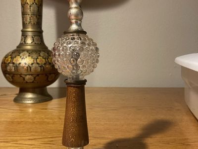 Mid-Century Modern Marble Base Glass & Wood Accent Table Lamp Light