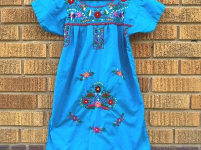 Mexican Embroidered Cotton Dress - Girls Size 6