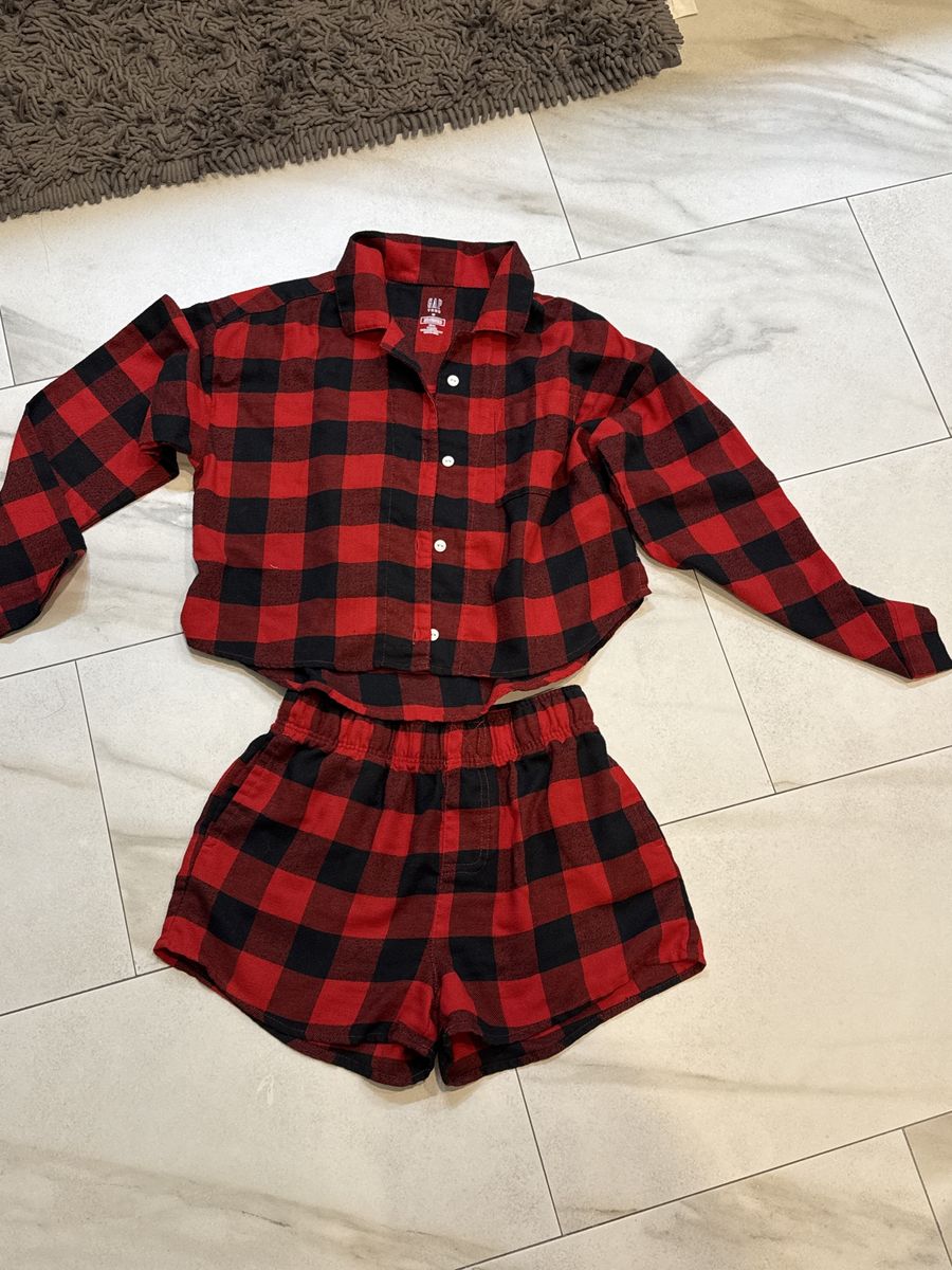 GAP Red & Black Plaid Flannel PJ Shirt & Shorts Set size 10