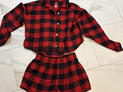 GAP Red & Black Plaid Flannel PJ Shirt & Shorts Set size 10