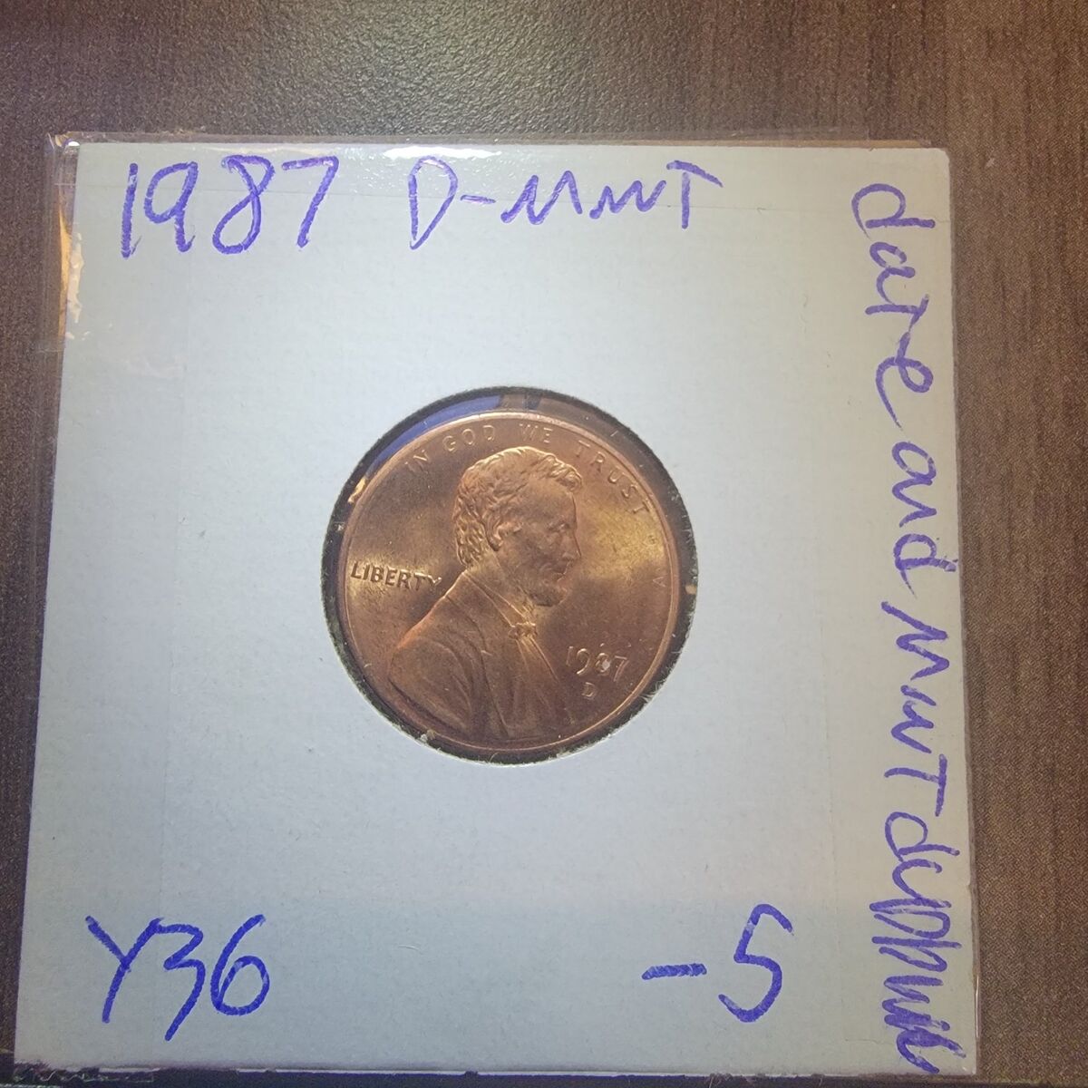 1987 penny, doubling defect.