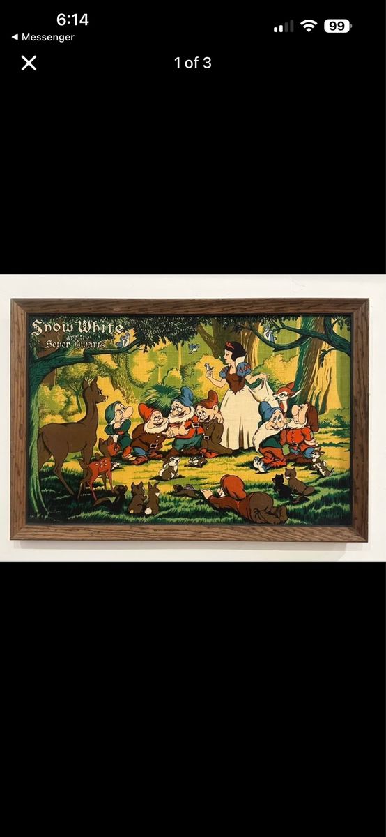 Rare Vintage Lamont Snow White and the Seven Dwarfs Linen Framed