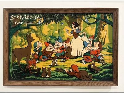 Rare Vintage Lamont Snow White and the Seven Dwarfs Linen Framed