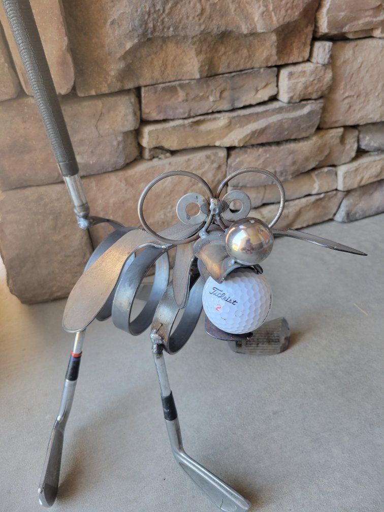 Handmade Recycled Golf Club Metal Sculpture Dog Art