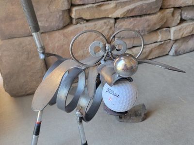 Handmade Recycled Golf Club Metal Sculpture Dog Art