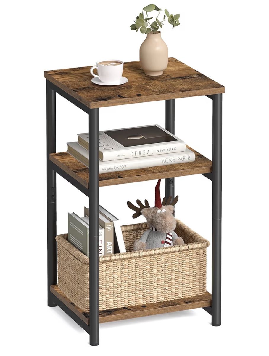 3-Tier Wooden Side Table End Table Nightstand with Storage Shelves