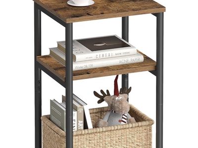 3-Tier Wooden Side Table End Table Nightstand with Storage Shelves