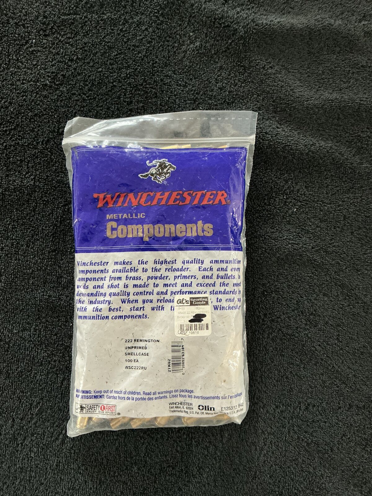 Winchester Brass 222 Remington Unprimed Bag of 100