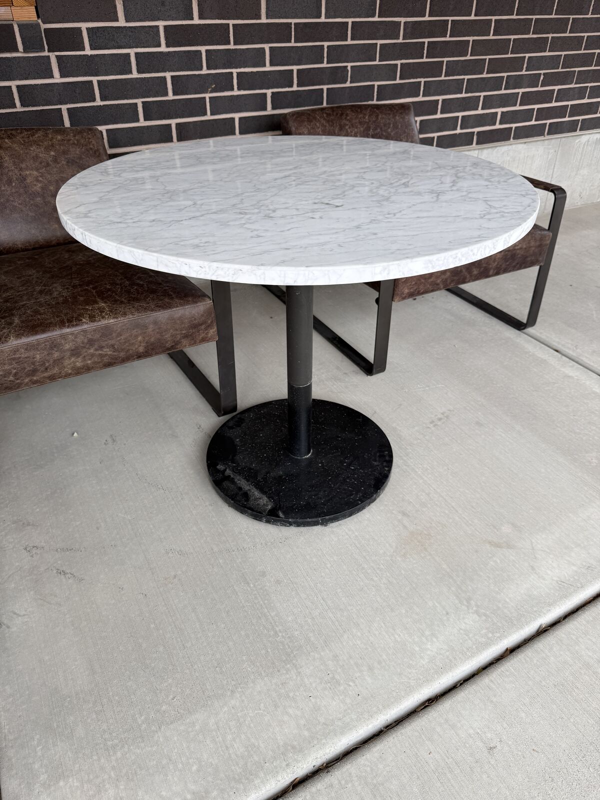 Round Marble-Top Cafe Table with Pedestal Base