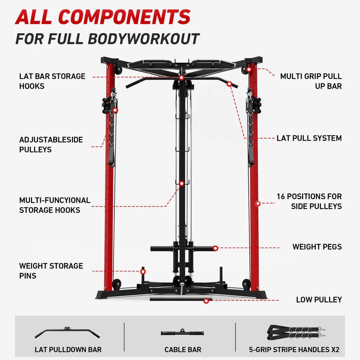 GMWD functional trainer latch pulldown weight plate loaded