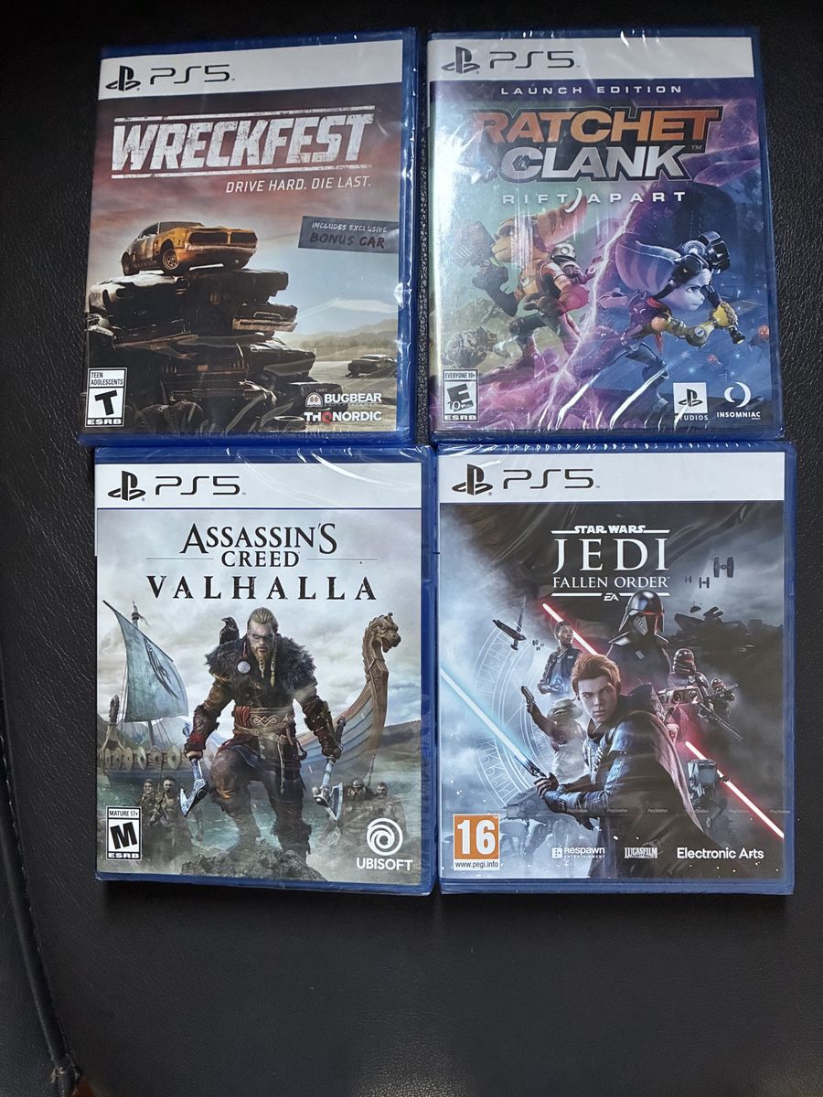 PS5 Game Bundle: Wreckfest, Ratchet & Clank, Assassin's Creed Valhalla, Star Wars Jedi Fallen Order (New)