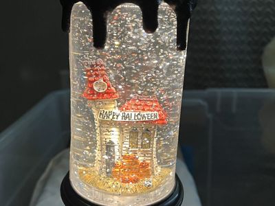 Lighted Halloween Haunted House Snow Globe Candle Pedestal Decor